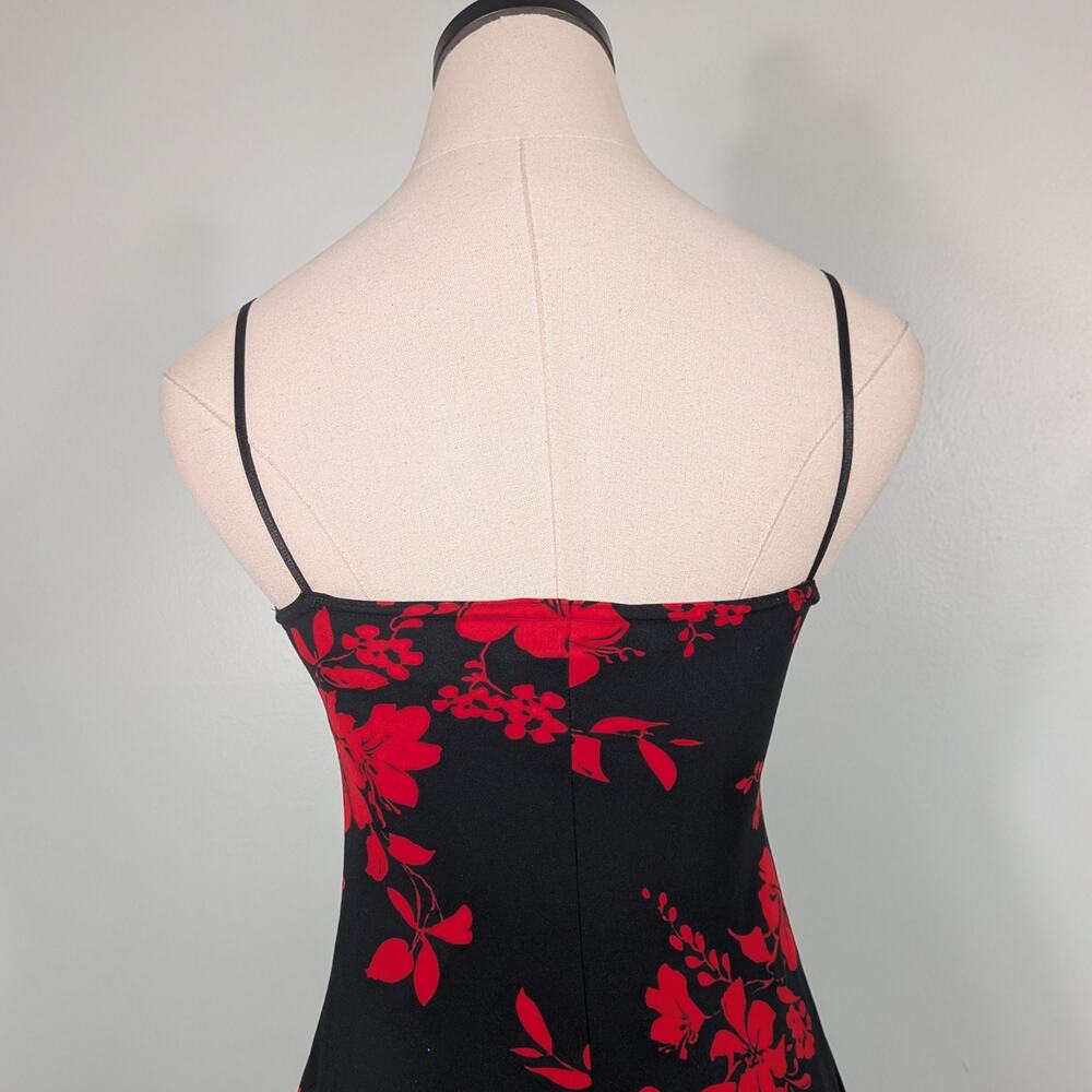 Vintage Midi Dress M Red Black 90S Y2K Babydoll Asymmetric Slip High Low Grunge - Picture 6 of 10